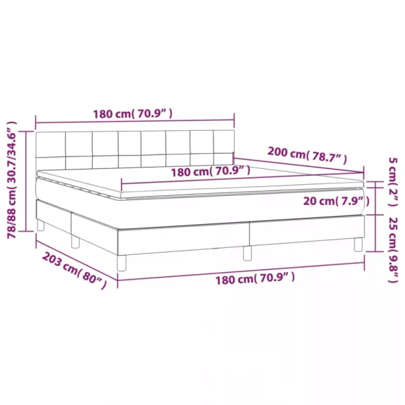 sötétszürke szövet rugós és LED-es ágy matraccal 180 x 200 cm
