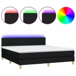 fekete szövet rugós és LED-es ágy matraccal 180 x 200 cm