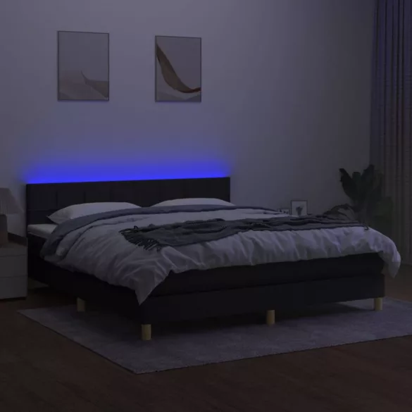 fekete szövet rugós és LED-es ágy matraccal 180 x 200 cm