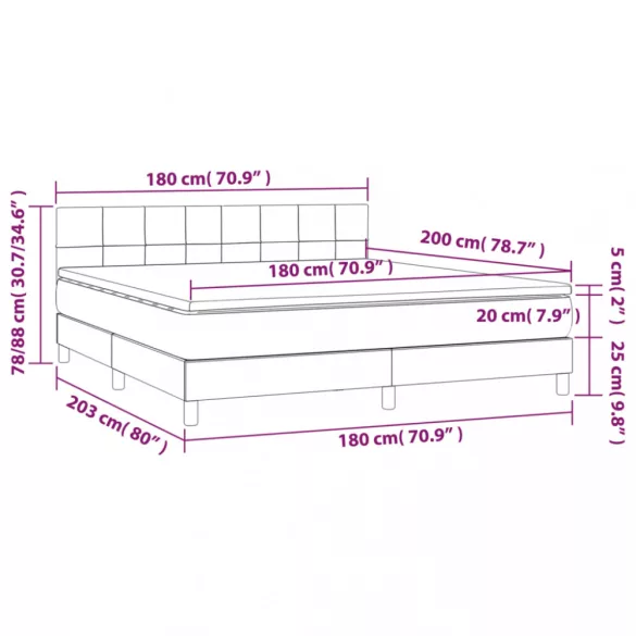 fekete szövet rugós és LED-es ágy matraccal 180 x 200 cm