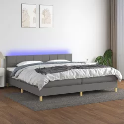   sötétszürke szövet rugós és LED-es ágy matraccal 200x200 cm