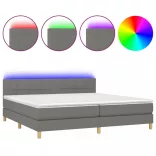 sötétszürke szövet rugós és LED-es ágy matraccal 200x200 cm