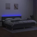 sötétszürke szövet rugós és LED-es ágy matraccal 200x200 cm