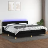fekete szövet rugós és LED-es ágy matraccal 200x200 cm