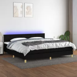 fekete szövet rugós és LED-es ágy matraccal 200x200 cm