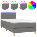 sötétszürke szövet rugós és LED-es ágy matraccal 80 x 200 cm