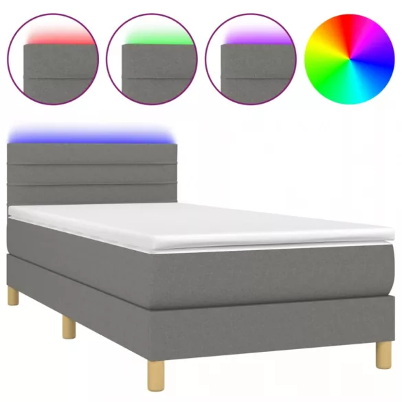sötétszürke szövet rugós és LED-es ágy matraccal 80 x 200 cm