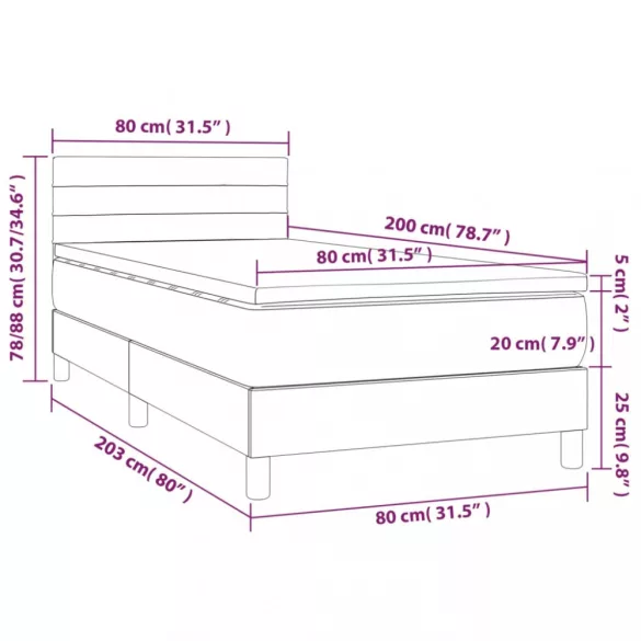 sötétszürke szövet rugós és LED-es ágy matraccal 80 x 200 cm