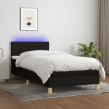 fekete szövet rugós és LED-es ágy matraccal 80 x 200 cm