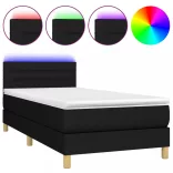 fekete szövet rugós és LED-es ágy matraccal 80 x 200 cm