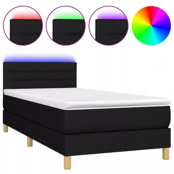 fekete szövet rugós és LED-es ágy matraccal 80 x 200 cm