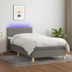   sötétszürke szövet rugós és LED-es ágy matraccal 90x190 cm