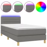 sötétszürke szövet rugós és LED-es ágy matraccal 90x190 cm