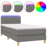 sötétszürke szövet rugós és LED-es ágy matraccal 90x200 cm