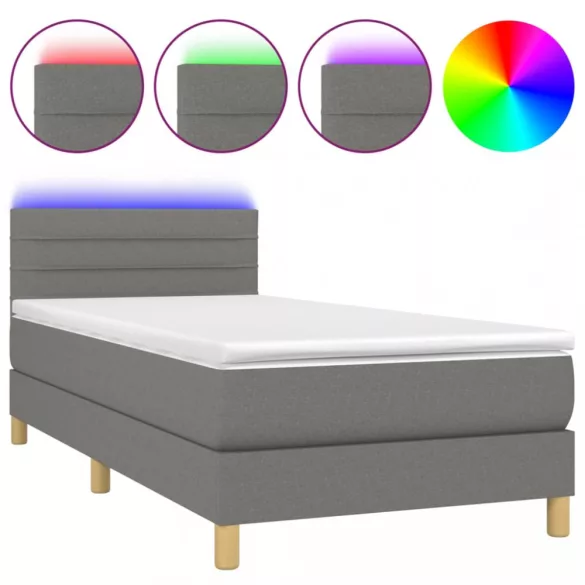sötétszürke szövet rugós és LED-es ágy matraccal 100x200 cm