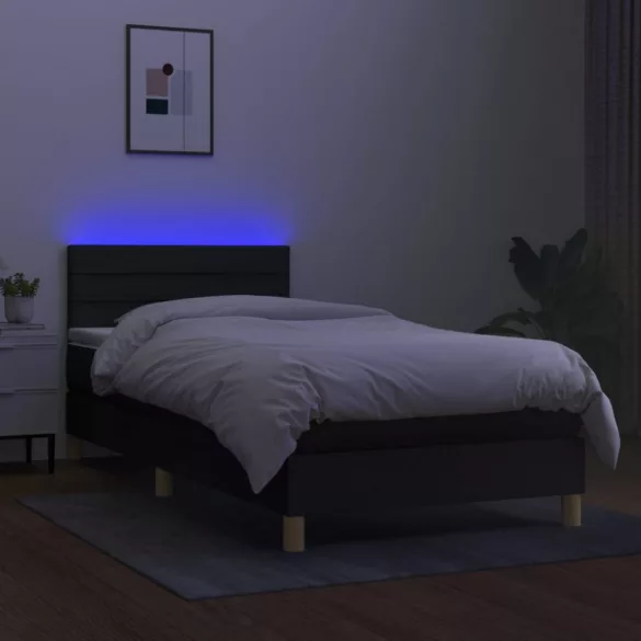 fekete szövet rugós és LED-es ágy matraccal 100x200 cm
