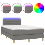 sötétszürke szövet rugós és LED-es ágy matraccal 120 x 200 cm