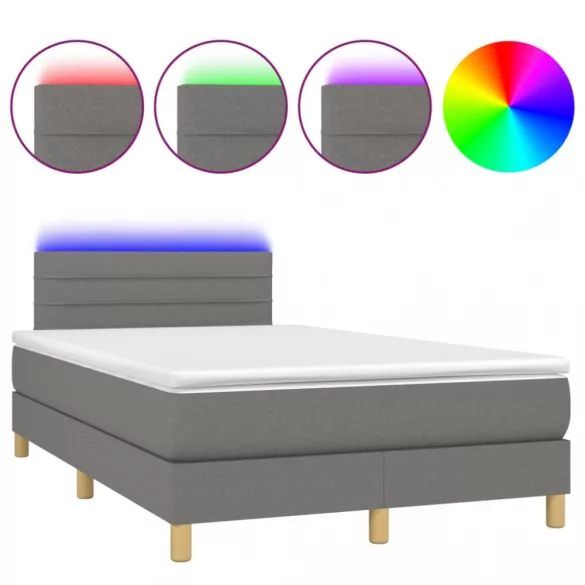 sötétszürke szövet rugós és LED-es ágy matraccal 120 x 200 cm