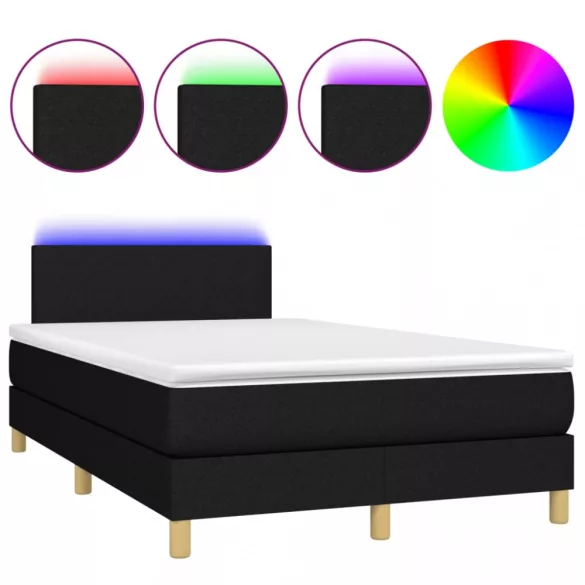 fekete szövet rugós és LED-es ágy matraccal 120 x 200 cm