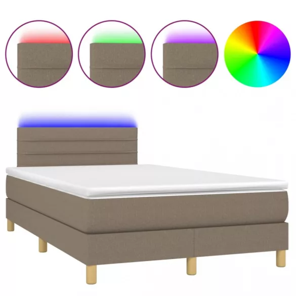 tópszínű szövet rugós és LED-es ágy matraccal 120 x 200 cm