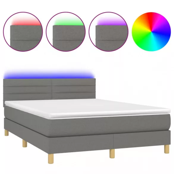 sötétszürke szövet rugós és LED-es ágy matraccal 140x190 cm