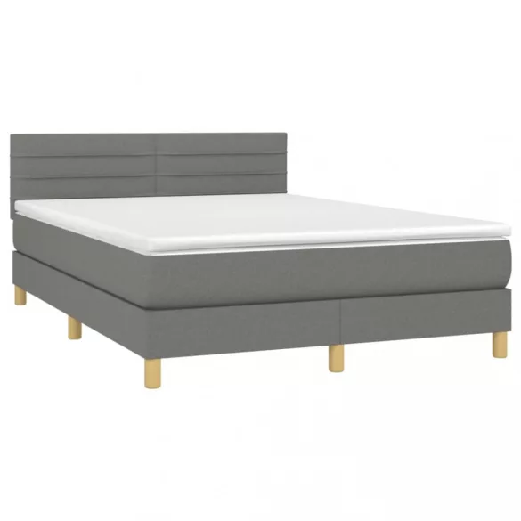 sötétszürke szövet rugós és LED-es ágy matraccal 140x190 cm