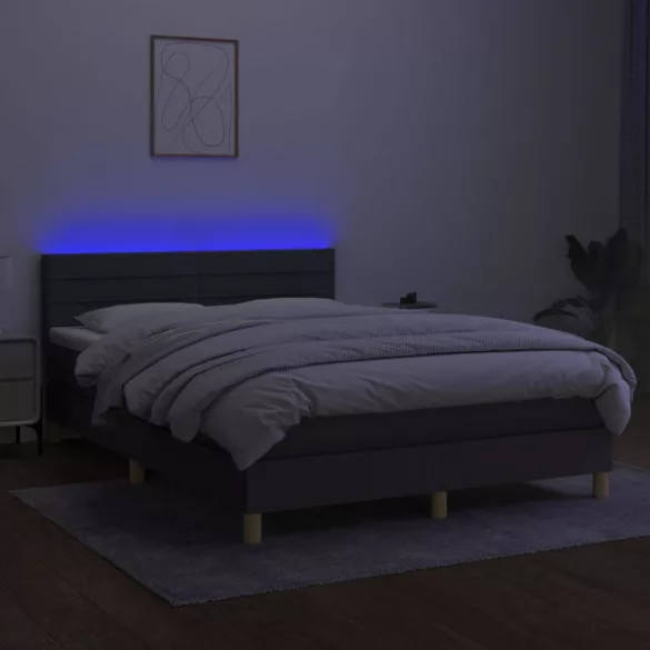 sötétszürke szövet rugós és LED-es ágy matraccal 140x190 cm