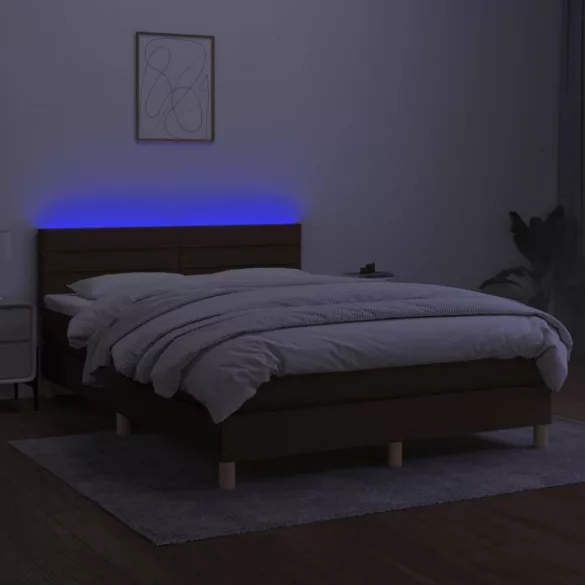 barna szövet rugós és LED-es ágy matraccal 140x190 cm