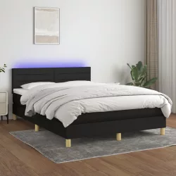 fekete szövet rugós és LED-es ágy matraccal 140x200 cm