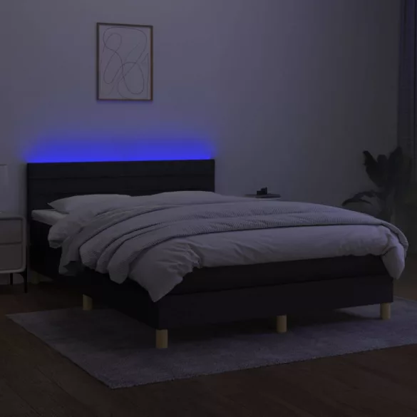 fekete szövet rugós és LED-es ágy matraccal 140x200 cm