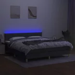 sötétszürke szövet rugós és LED-es ágy matraccal 160x200 cm