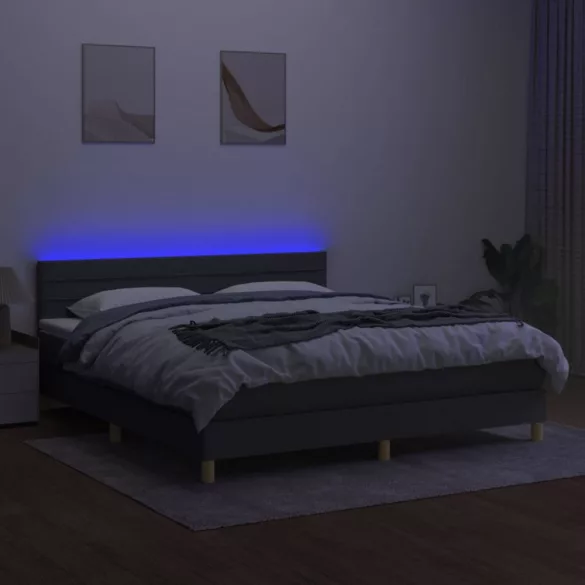 sötétszürke szövet rugós és LED-es ágy matraccal 160x200 cm