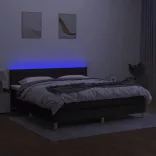 fekete szövet rugós és LED-es ágy matraccal 160x200 cm