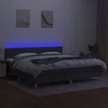 sötétszürke szövet rugós és LED-es ágy matraccal 200x200 cm