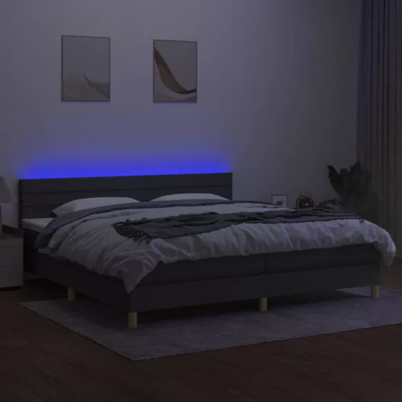 sötétszürke szövet rugós és LED-es ágy matraccal 200x200 cm