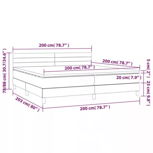 sötétszürke szövet rugós és LED-es ágy matraccal 200x200 cm