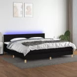 fekete szövet rugós és LED-es ágy matraccal 200x200 cm