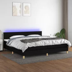 fekete szövet rugós és LED-es ágy matraccal 200x200 cm
