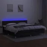 fekete szövet rugós és LED-es ágy matraccal 200x200 cm