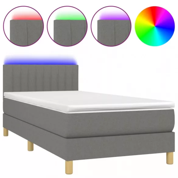 sötétszürke szövet rugós és LED-es ágy matraccal 80 x 200 cm