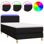 fekete szövet rugós és LED-es ágy matraccal 80 x 200 cm