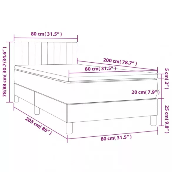tópszínű szövet rugós és LED-es ágy matraccal 80 x 200 cm