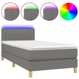 sötétszürke szövet rugós és LED-es ágy matraccal 90x190 cm