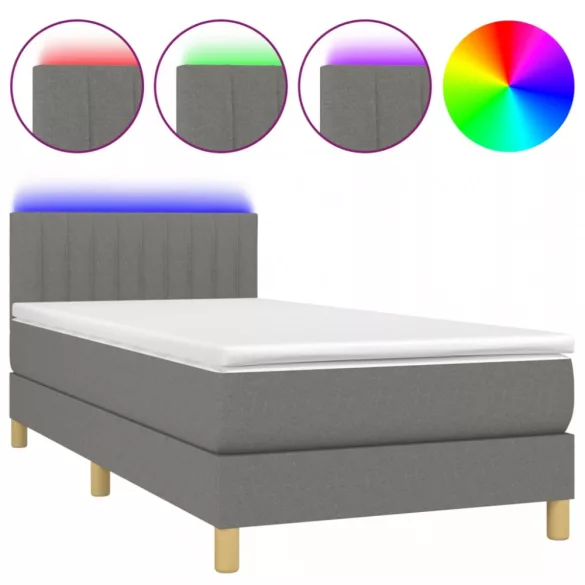 sötétszürke szövet rugós és LED-es ágy matraccal 90x190 cm