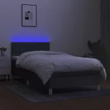 sötétszürke szövet rugós és LED-es ágy matraccal 90x190 cm