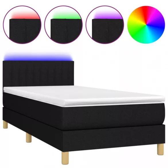 fekete szövet rugós és LED-es ágy matraccal 100x200 cm