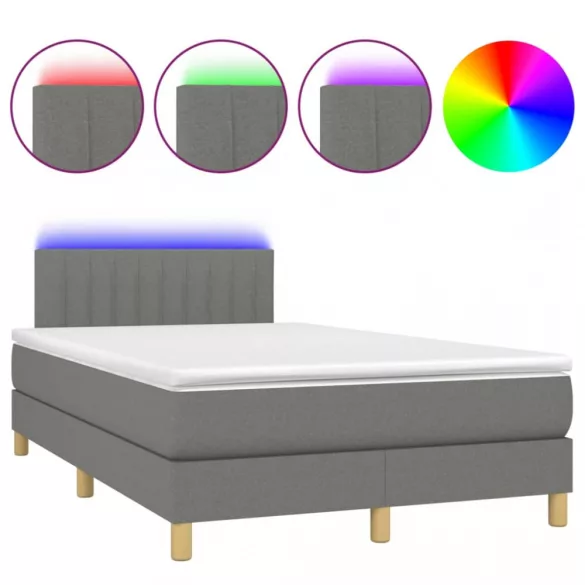 sötétszürke szövet rugós és LED-es ágy matraccal 120 x 200 cm