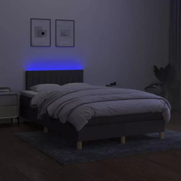 sötétszürke szövet rugós és LED-es ágy matraccal 120 x 200 cm