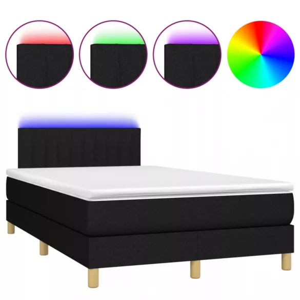 fekete szövet rugós és LED-es ágy matraccal 120 x 200 cm
