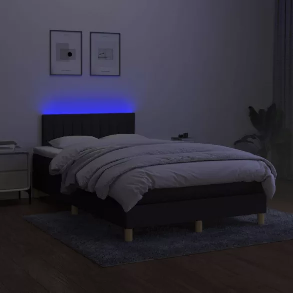 fekete szövet rugós és LED-es ágy matraccal 120 x 200 cm